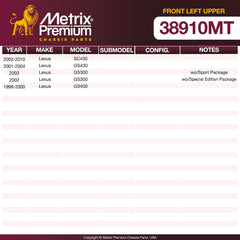 Metrix Premium Chassis Parts Front Left Upper Control Arm and Ball Joint Assembly 38910MT aftermarket car parts