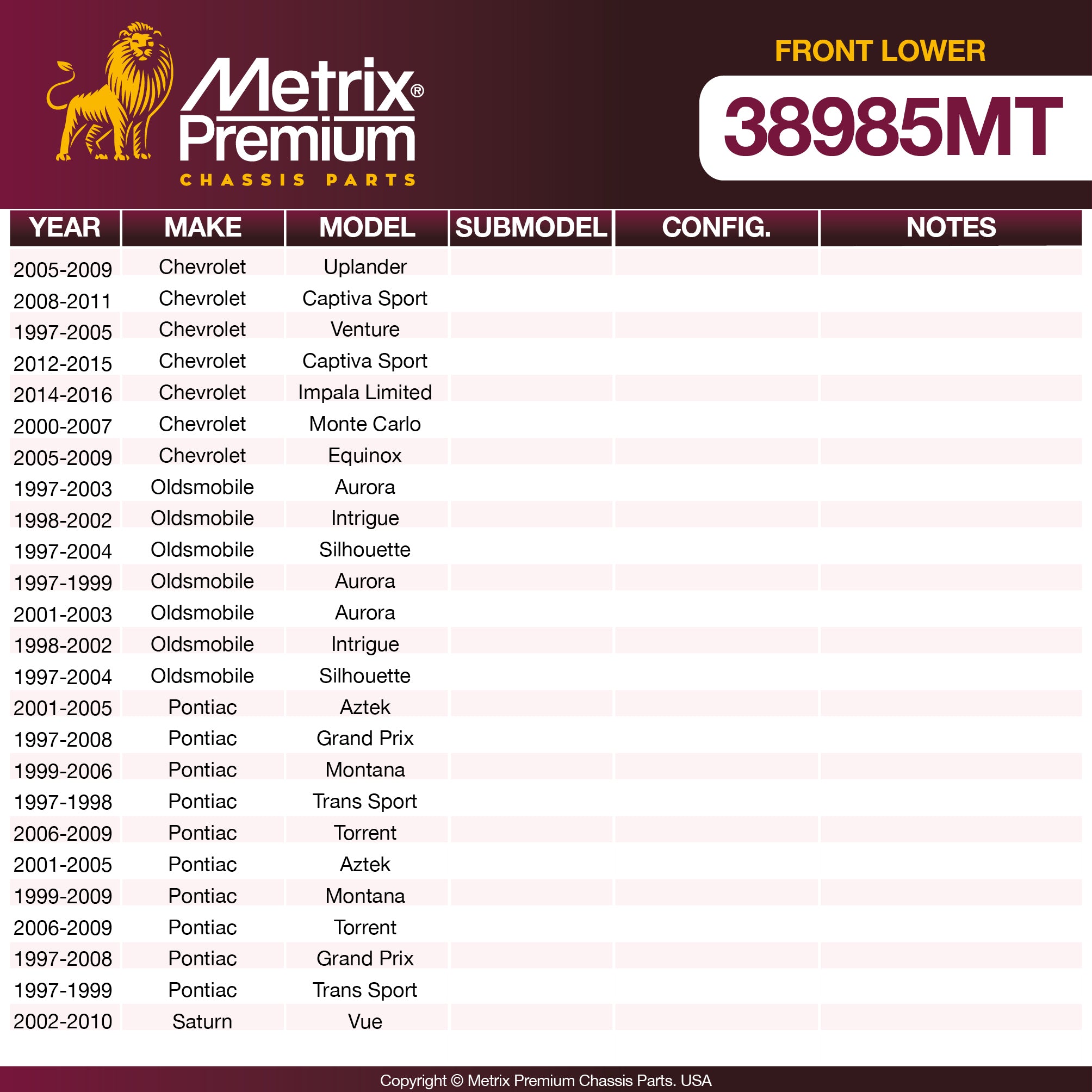 Metrix Premium Chassis Parts Front Lower Ball Joint 38985MT aftermarket car parts