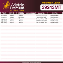 Metrix Premium Chassis Parts Front Right Lower Control Arm and Ball Joint Assembly 39243MT OEM fit auto parts