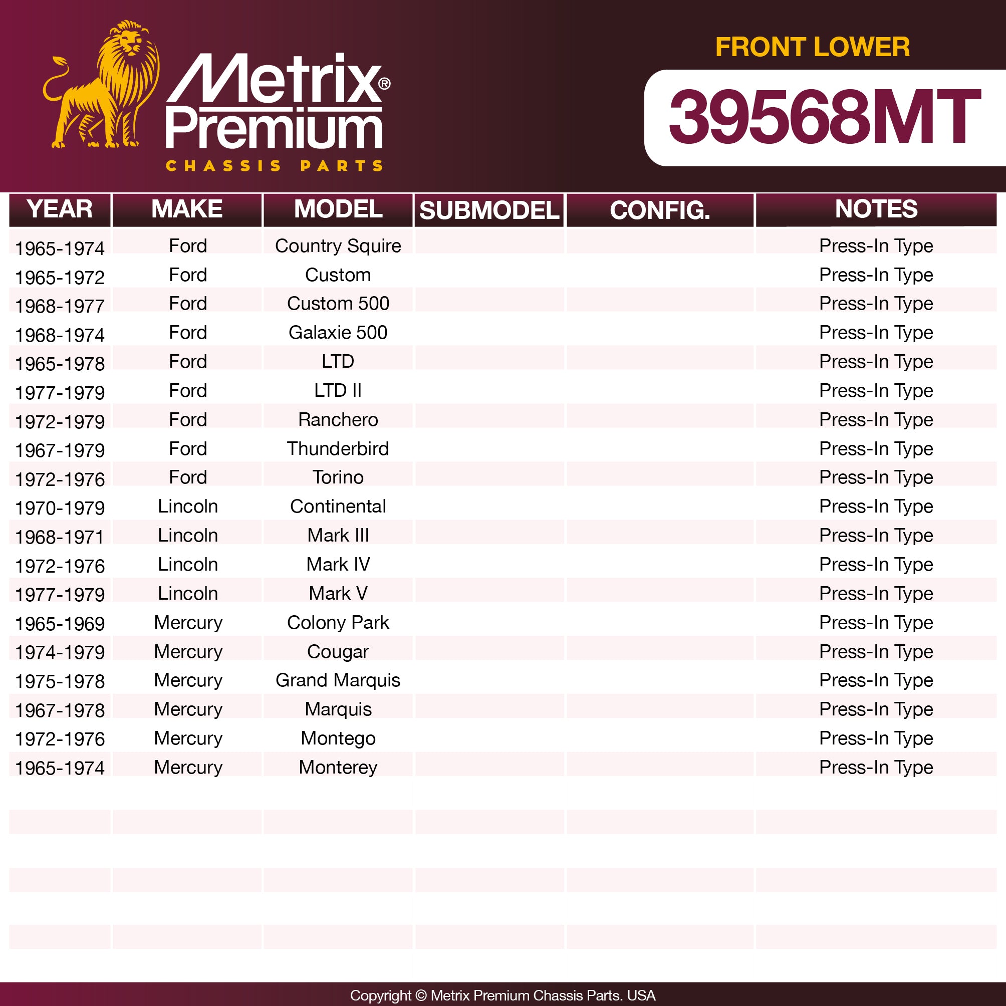 Metrix Premium Chassis Parts Front Lower Ball Joint 39568MT OEM fit auto parts