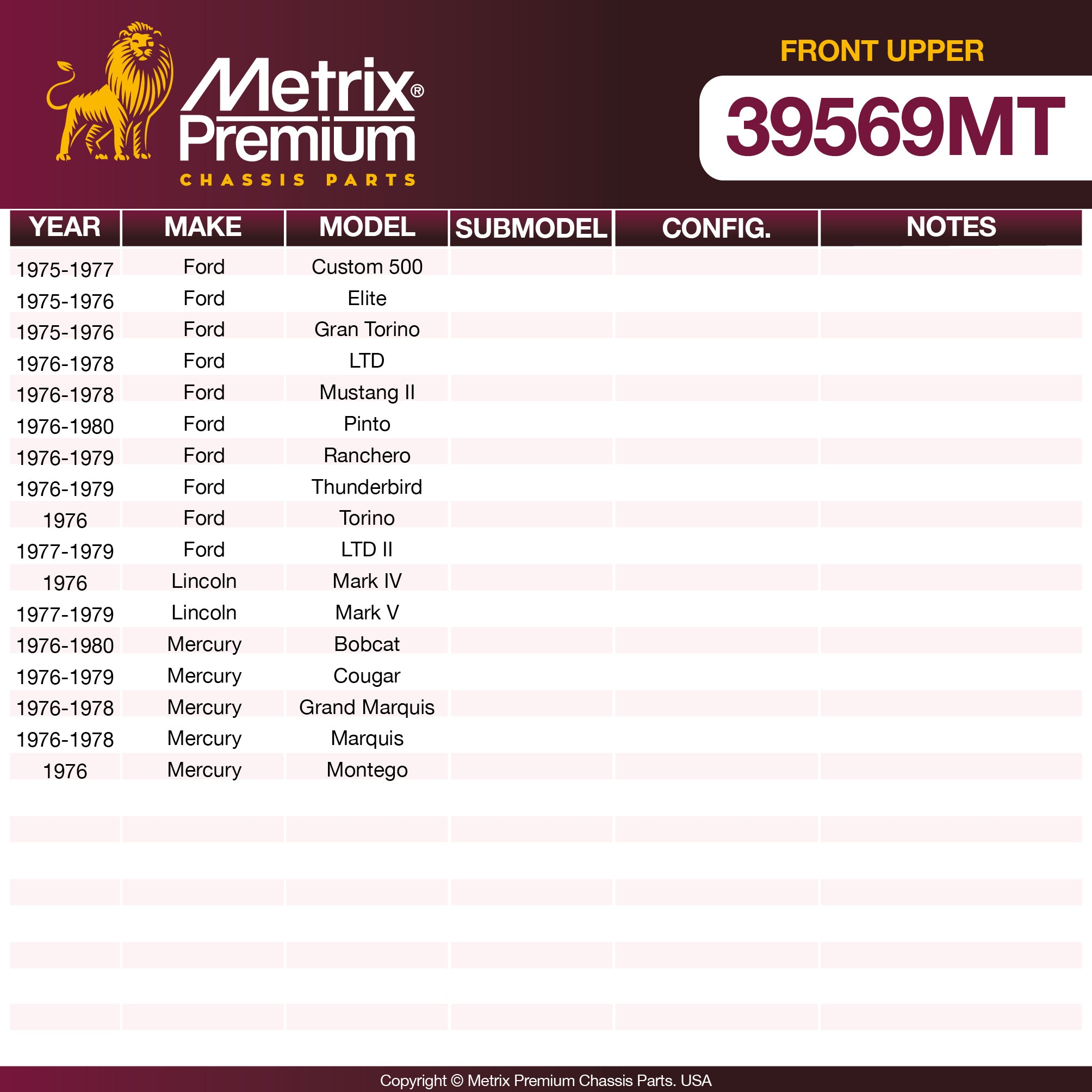 Metrix Premium Chassis Parts Front Upper Ball Joint 39569MT OEM fit auto parts