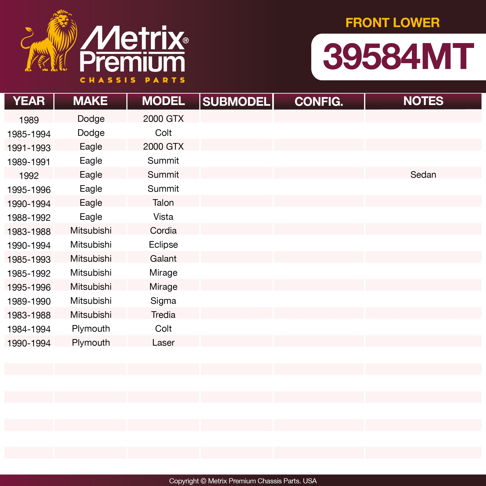 Metrix Premium Chassis Parts Front Lower Ball Joint 39584MT OEM fit auto parts