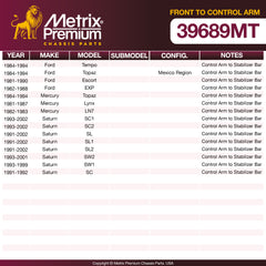 Metrix Premium Chassis Parts Front To Control Arm Control Arm Bushing 39689MT OEM fit auto parts