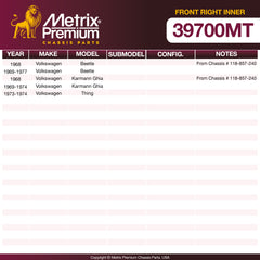 Metrix Premium Chassis Parts Front Right Inner Tie Rod End 39700MT OEM fit auto parts