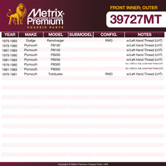 Metrix Premium Front Inner; Outer Tie Rod End 39727MT aftermarket car parts