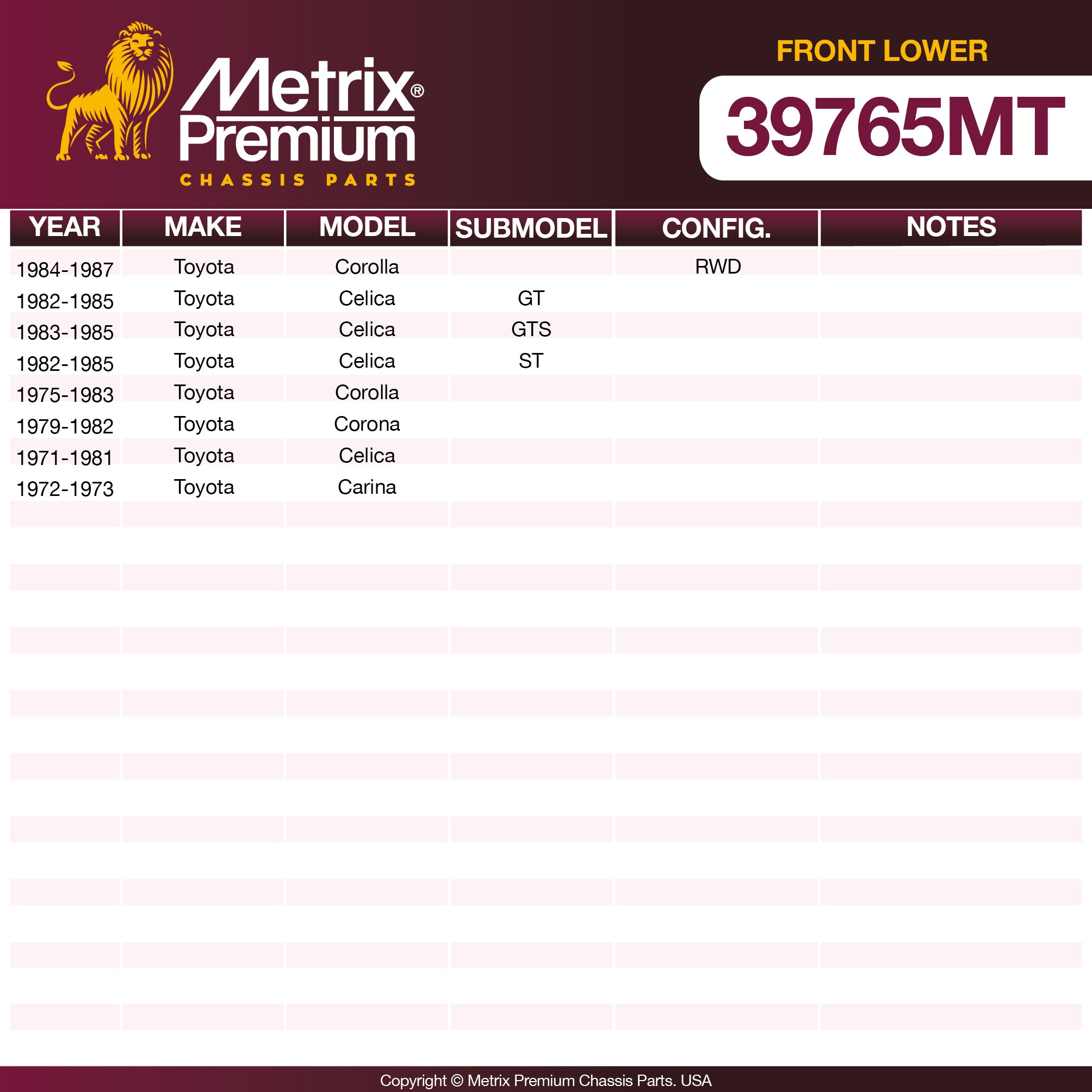 Metrix Premium Chassis Parts Front Lower Ball Joint 39765MT OEM fit auto parts