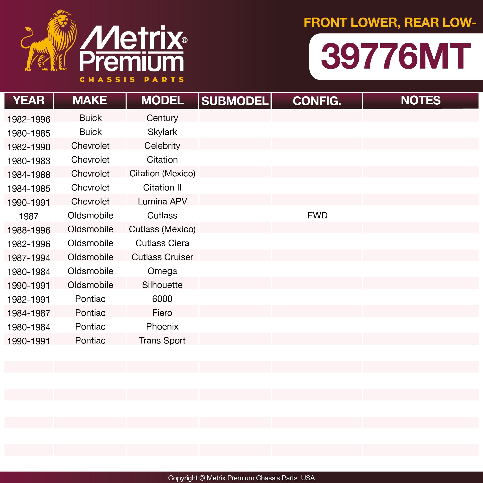 Metrix Premium Front Lower Ball Joint 39776MT OEM fit spare parts