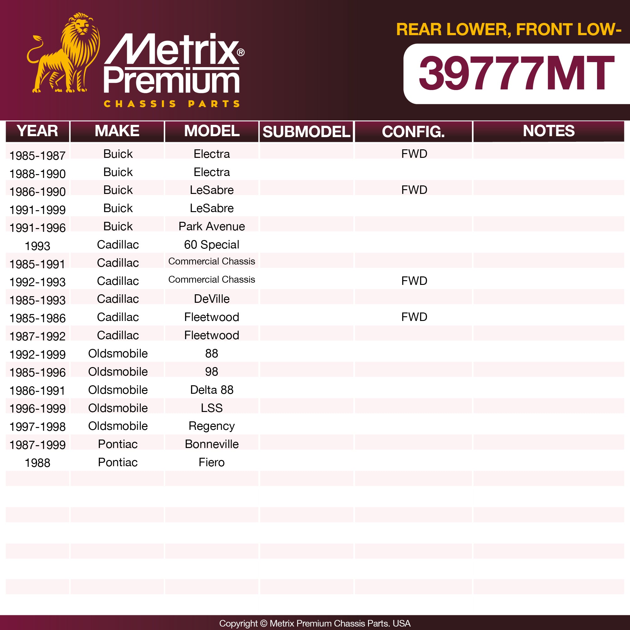 Metrix Premium Rear Lower Ball Joint 39777MT OEM fit spare parts