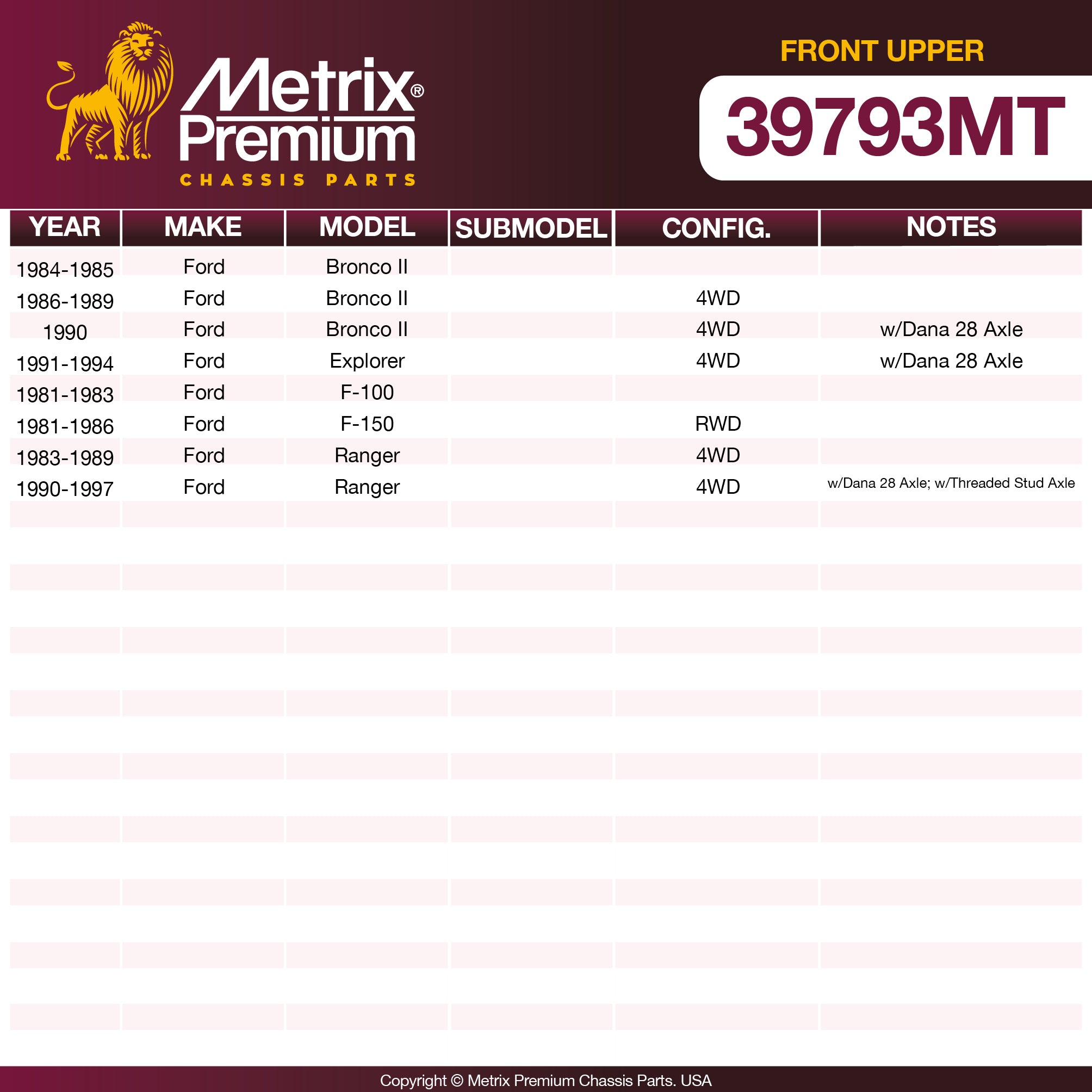 Metrix Premium Front Upper Ball Joint 39793MT OEM fit spare parts