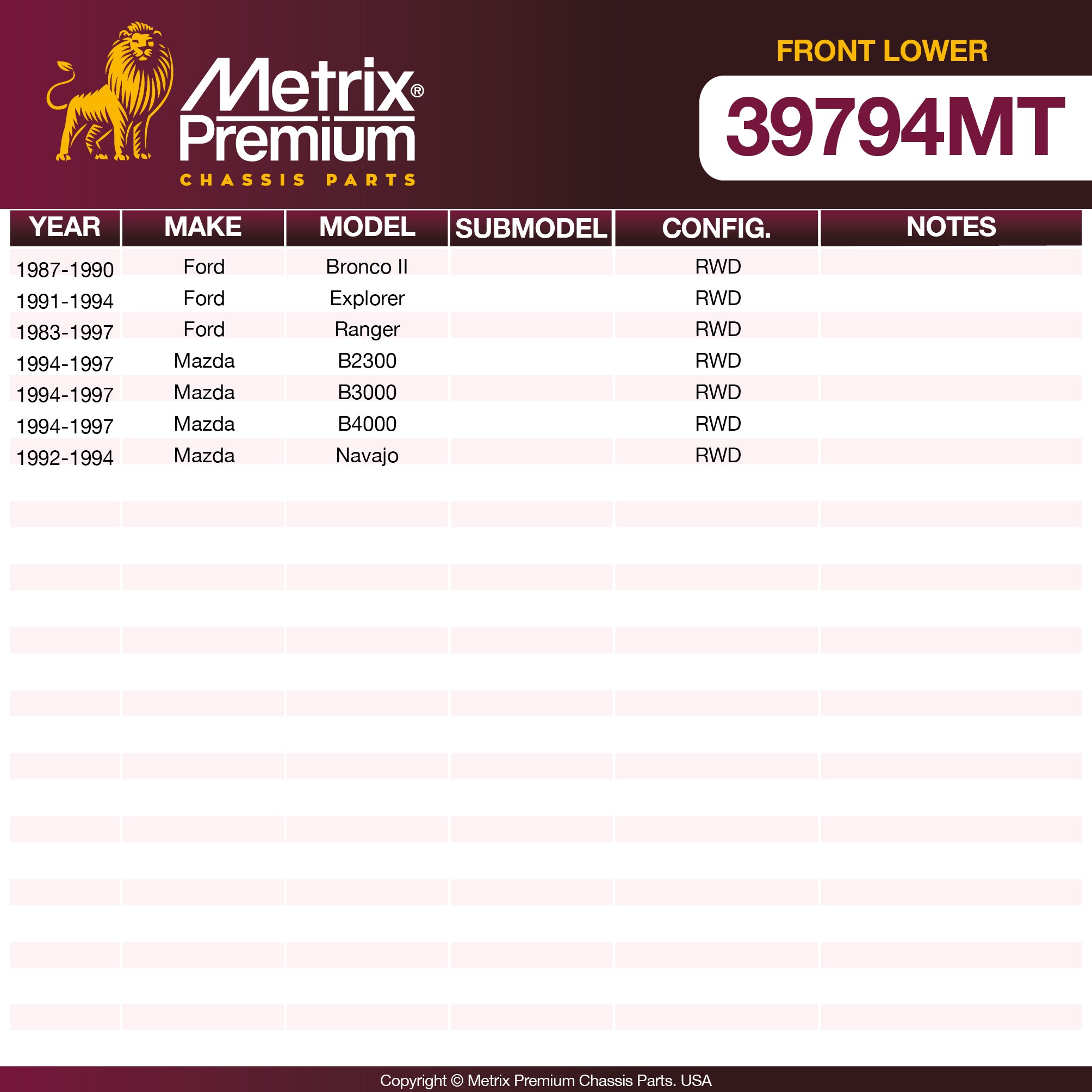 Metrix Premium Front Lower Ball Joint 39794MT OEM fit spare parts