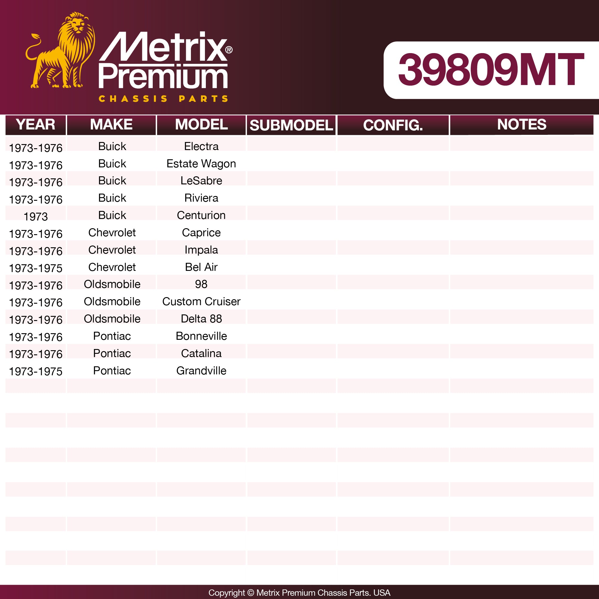 Metrix Premium Chassis Parts Center Link 39809MT OEM fit auto parts
