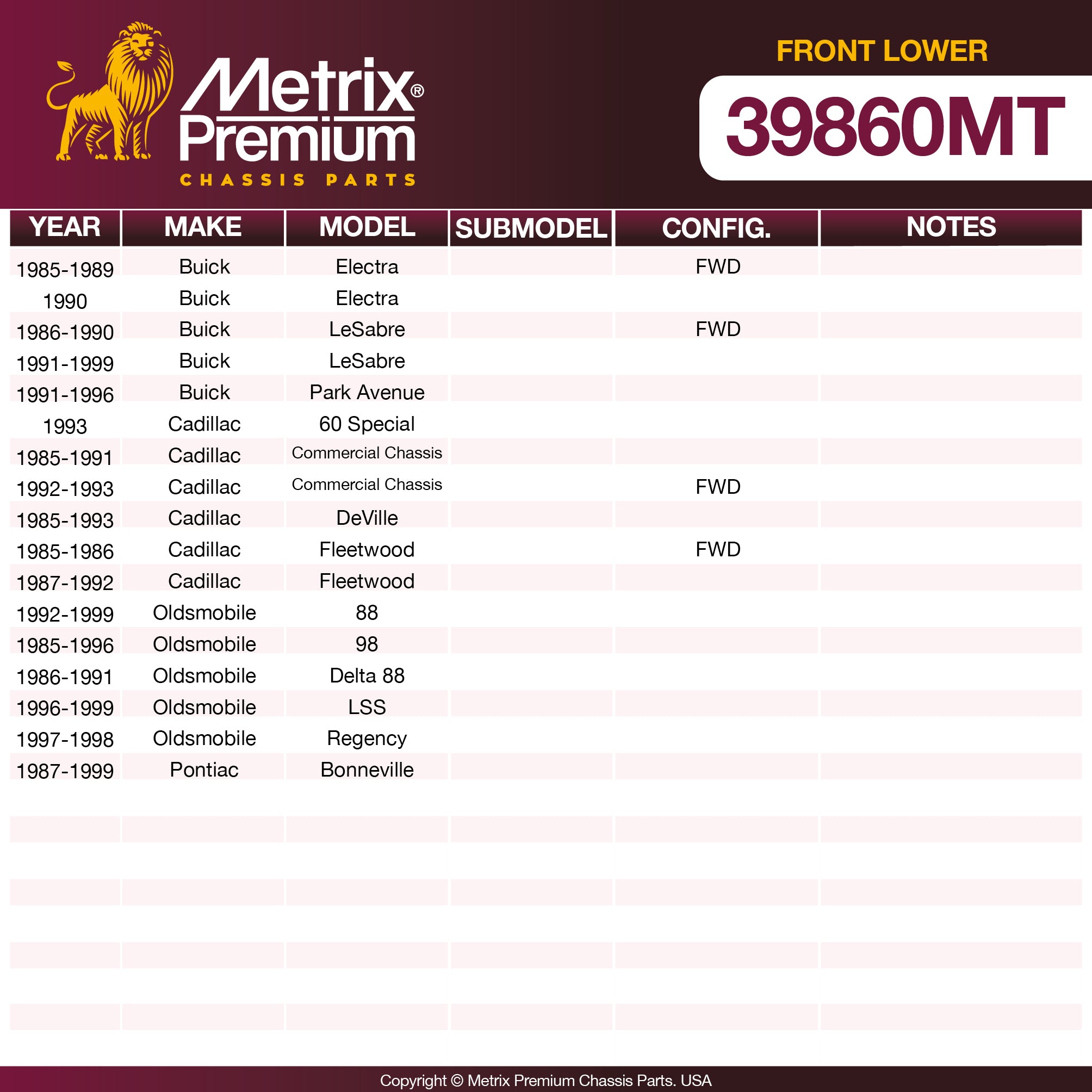 Metrix Premium Front Lower Ball Joint 39860MT OEM fit spare parts