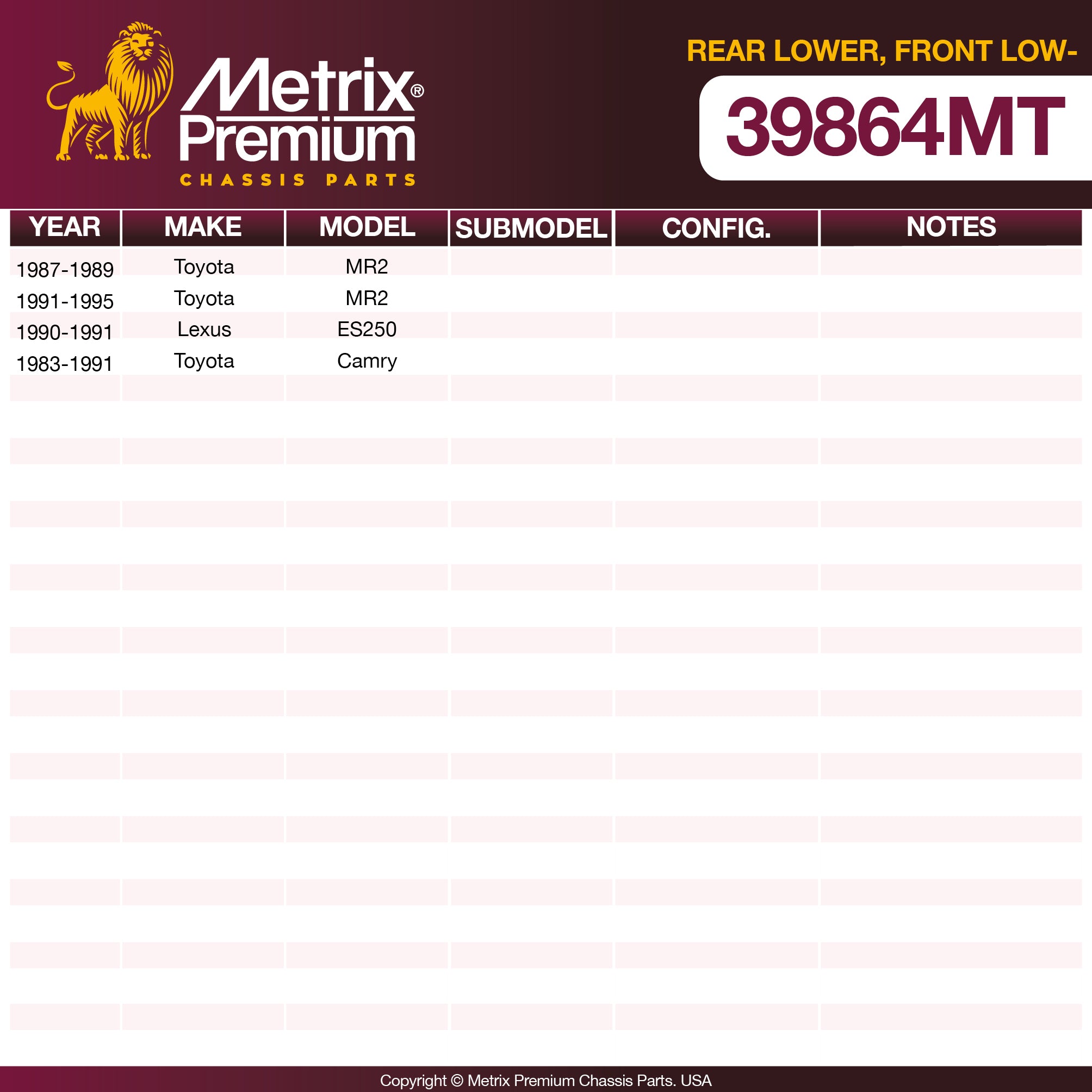 Metrix Premium Chassis Parts Rear Lower Ball Joint 39864MT OEM fit auto parts