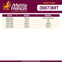 Metrix Premium Front Outer Tie Rod End 39873MT OEM fit auto parts fitment compability