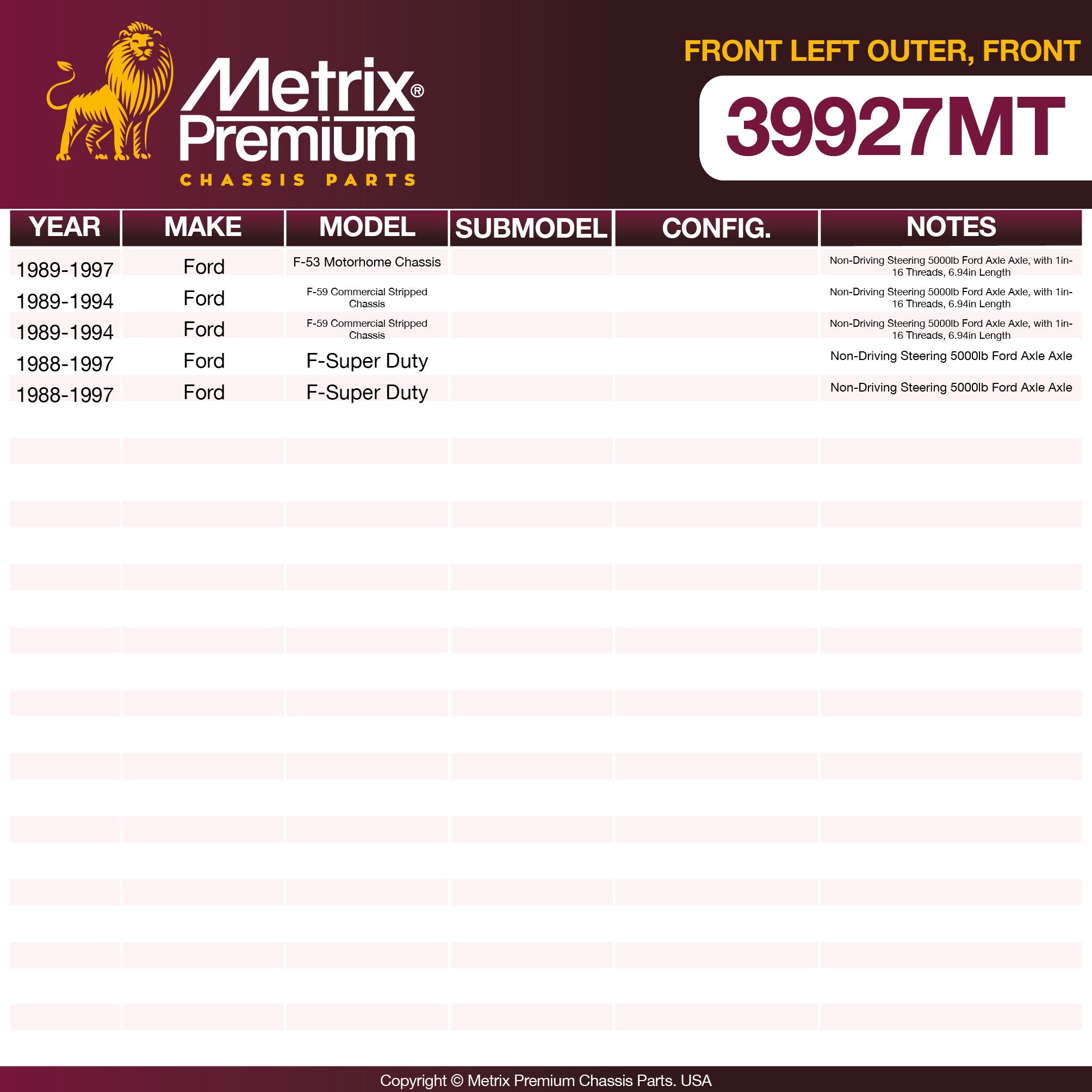 Metrix Premium Chassis Parts Front Left Outer Tie Rod End 39927MT aftermarket car parts