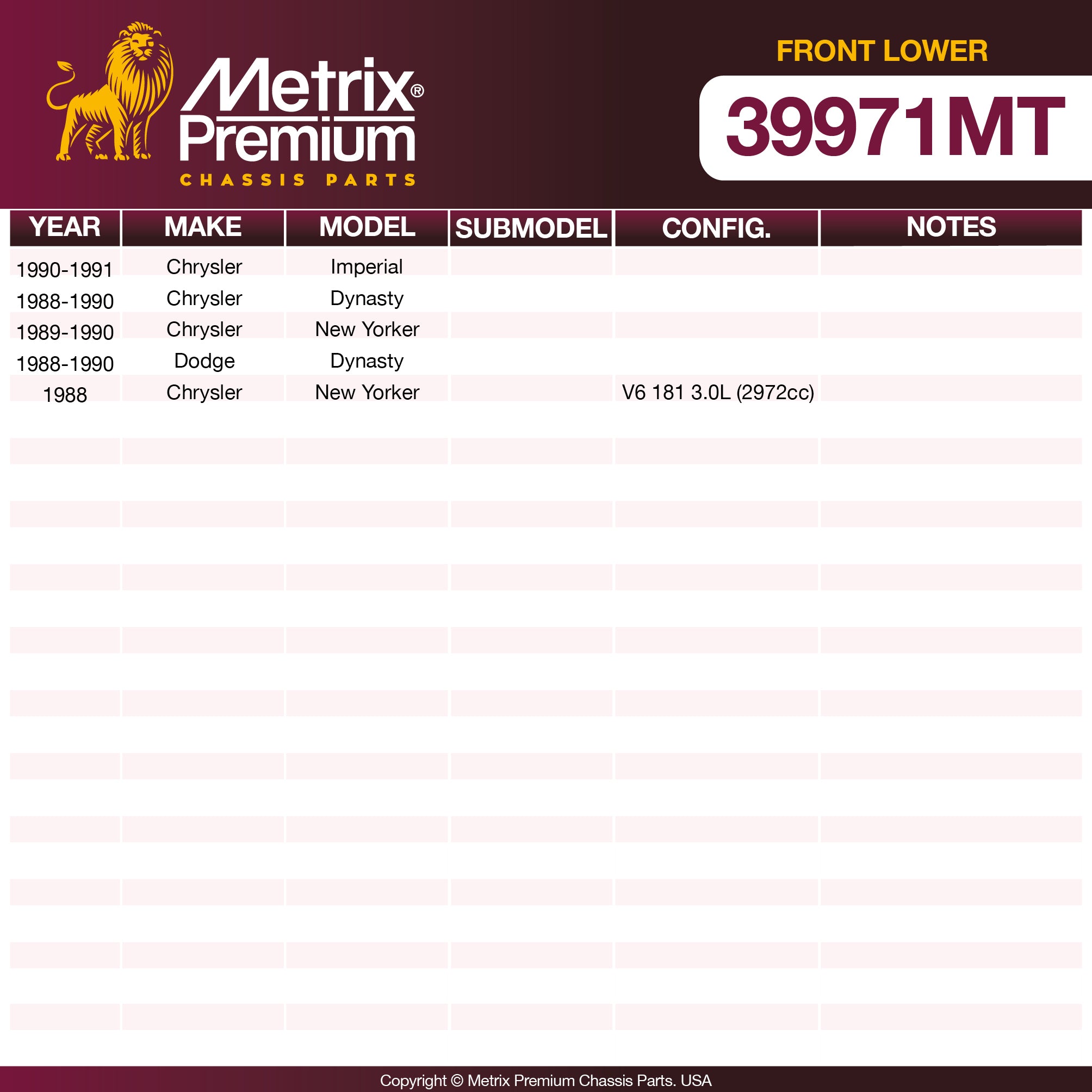 Metrix Premium Chassis Parts Front Lower Ball Joint 39971MT OEM fit auto parts