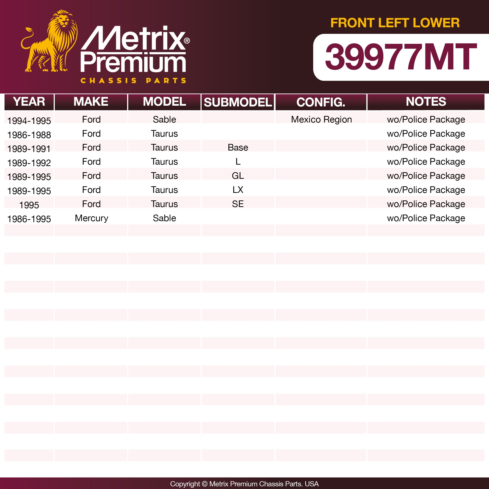 Metrix Premium Chassis Parts Front Left Lower Control Arm and Ball Joint Assembly 39977MT aftermarket car parts