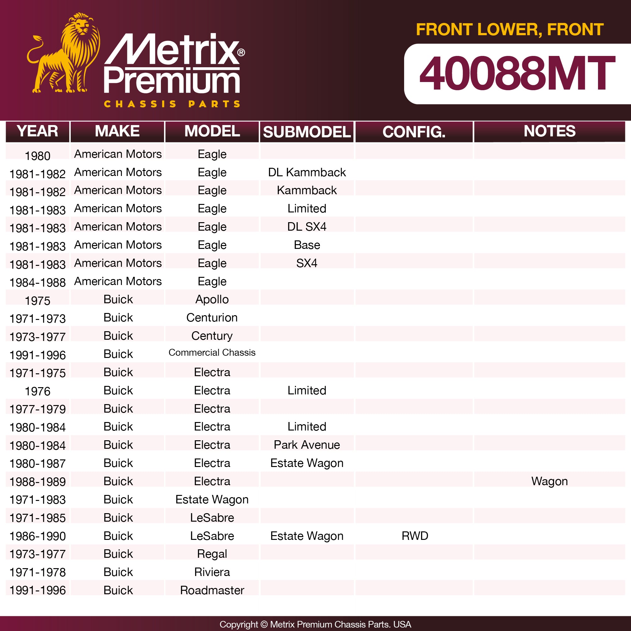 Metrix Premium Chassis Parts Front Lower Forward Control Arm Bushing 40088MT OEM fit auto parts