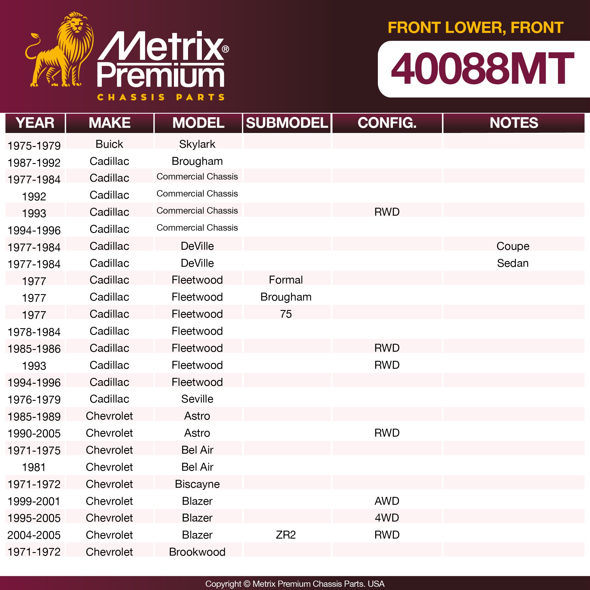 Metrix Premium Chassis Parts Front Lower Forward Control Arm Bushing 40088MT aftermarket car parts