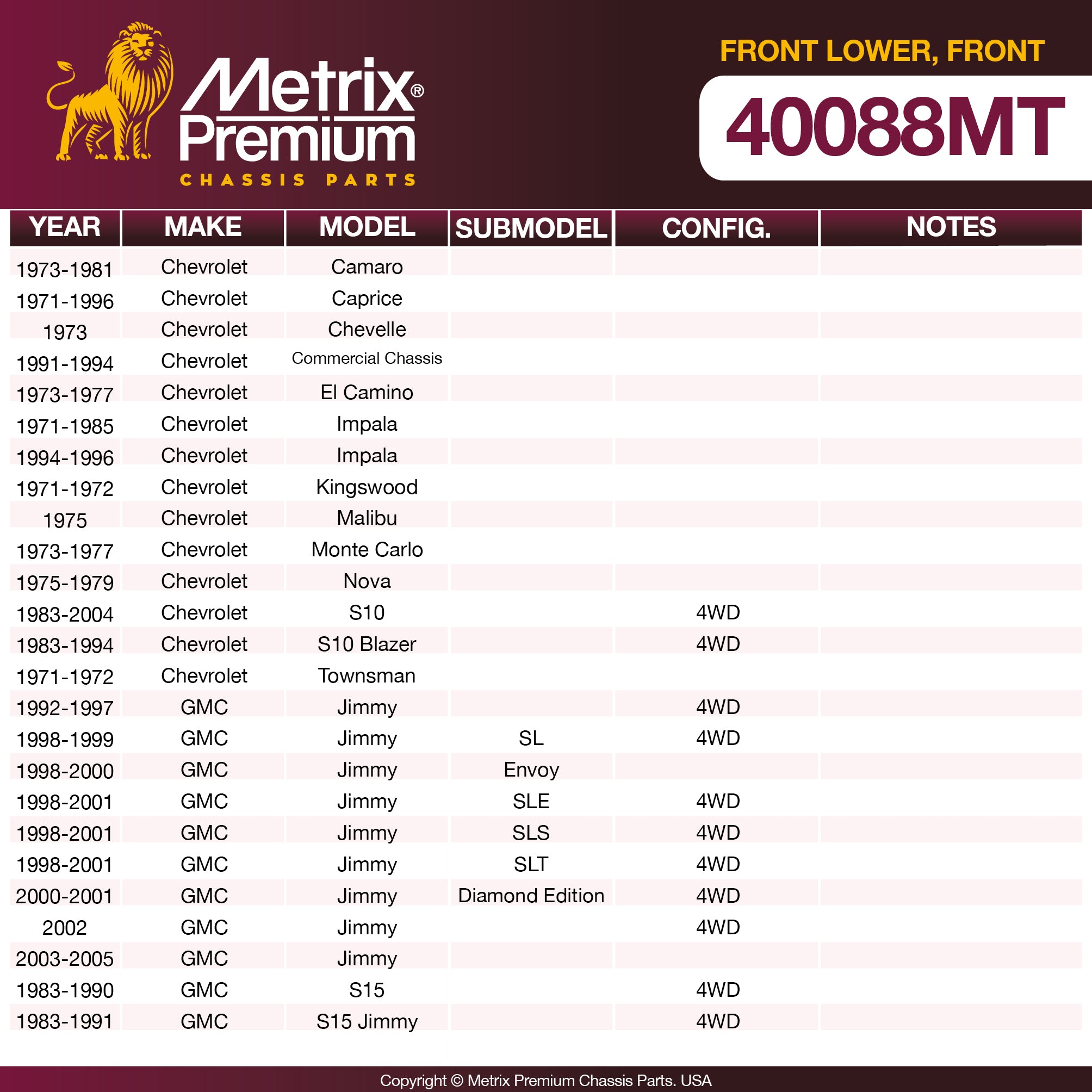 Metrix Premium Chassis Parts Front Lower Forward Control Arm Bushing 40088MT suspension steering brake parts
