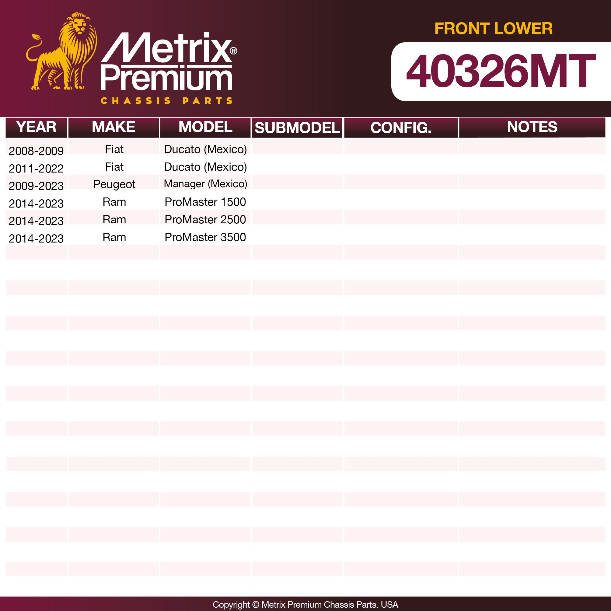 Metrix Premium Front Lower Ball Joint 40326MT OEM fit spare parts