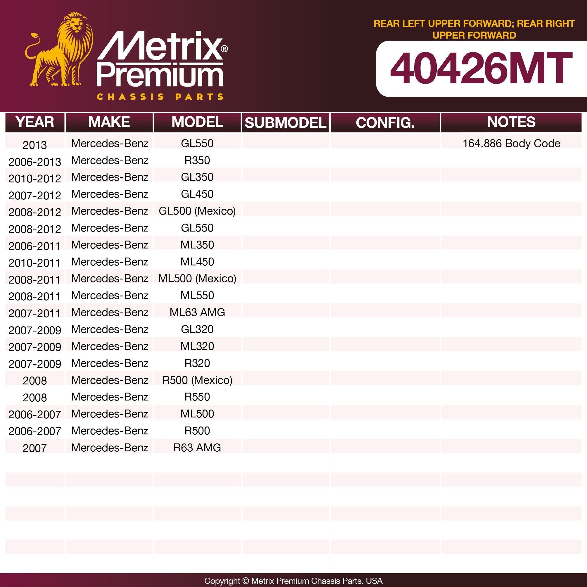 Metrix Premium Chassis Parts Rear Left Upper Forward; Rear Right Upper Forward Control Arm 40426MT OEM fit auto parts