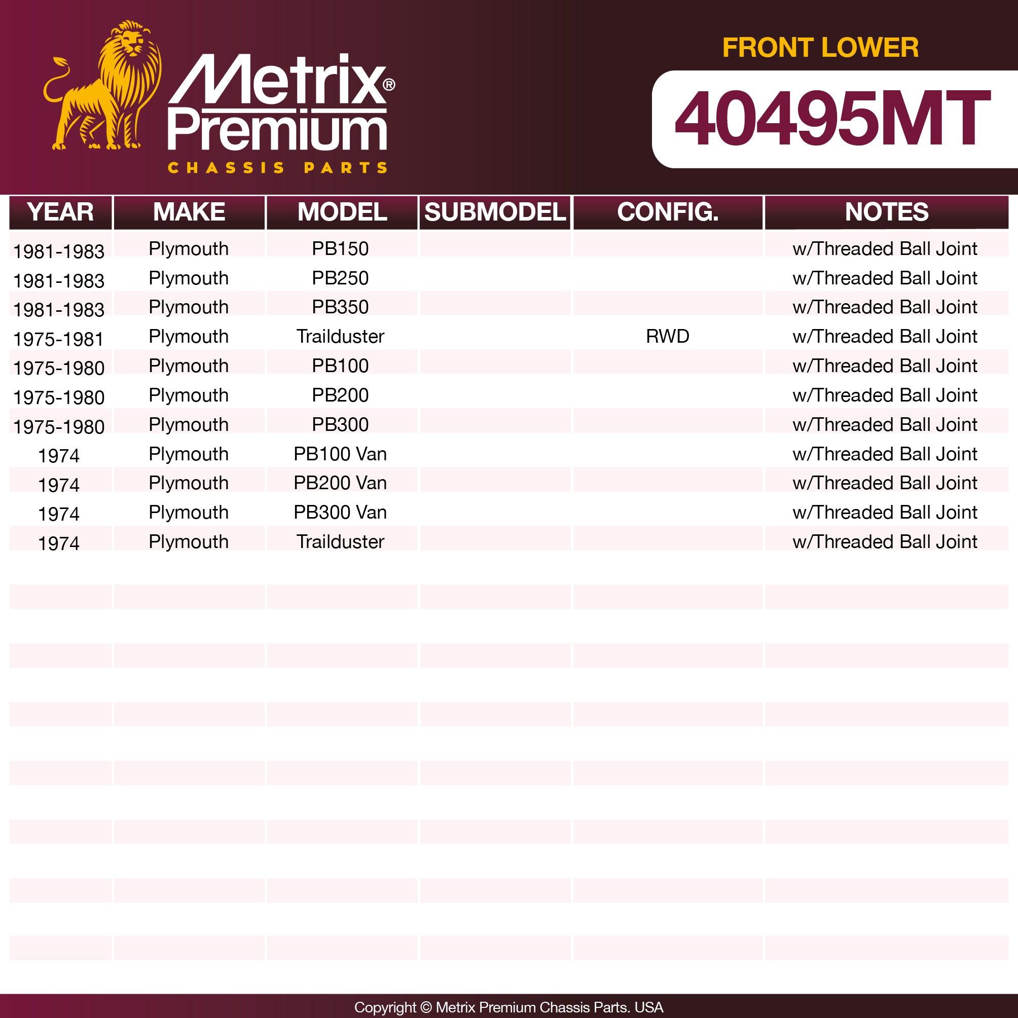 Metrix Premium Chassis Parts Front Lower Ball Joint 40495MT aftermarket car parts