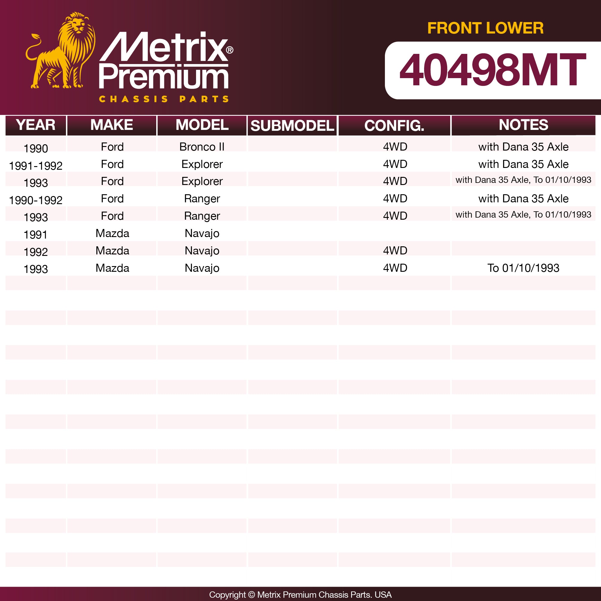 Metrix Premium Chassis Parts Front Lower Ball Joint 40498MT OEM fit auto parts
