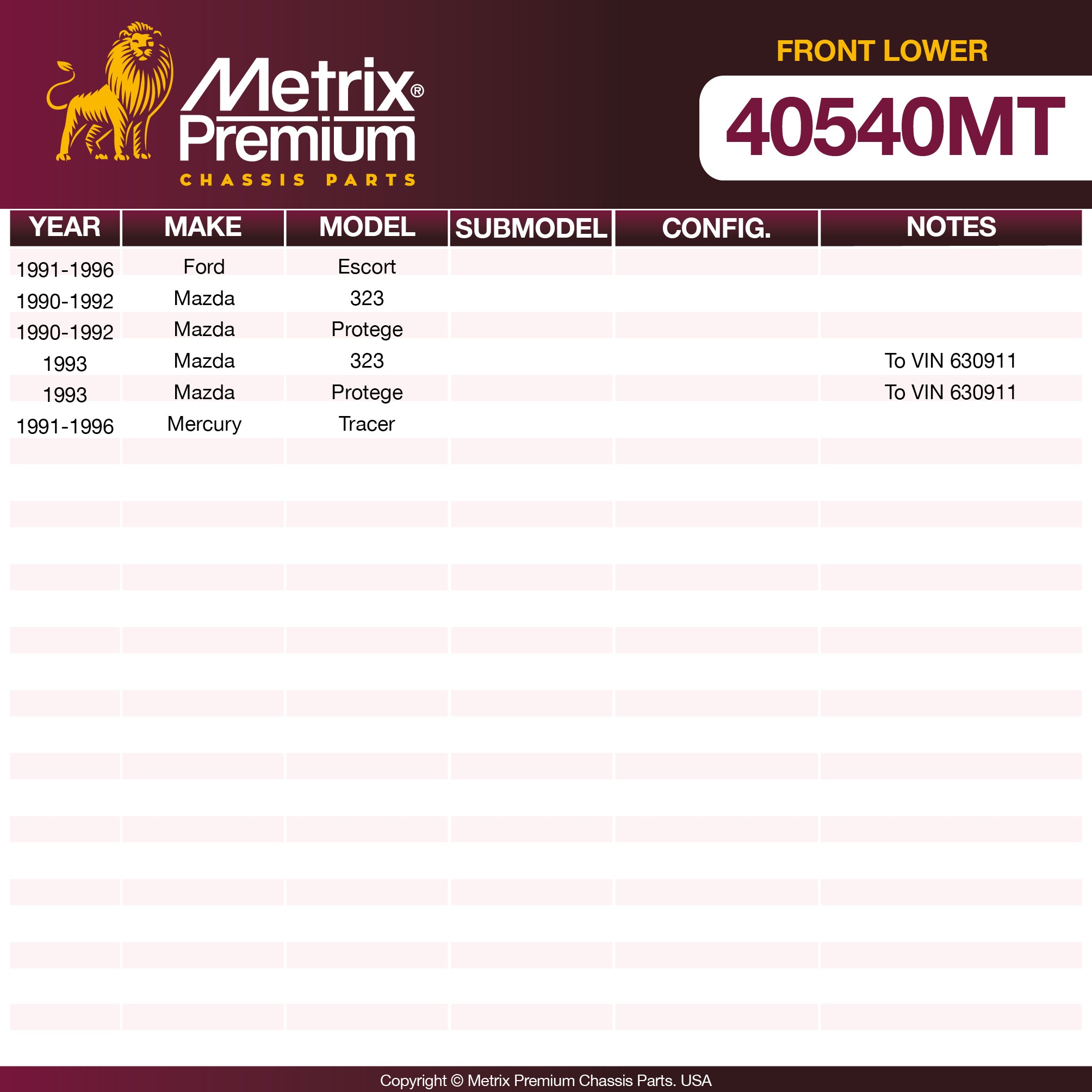Metrix Premium Chassis Parts Front Lower Ball Joint 40540MT OEM fit auto parts