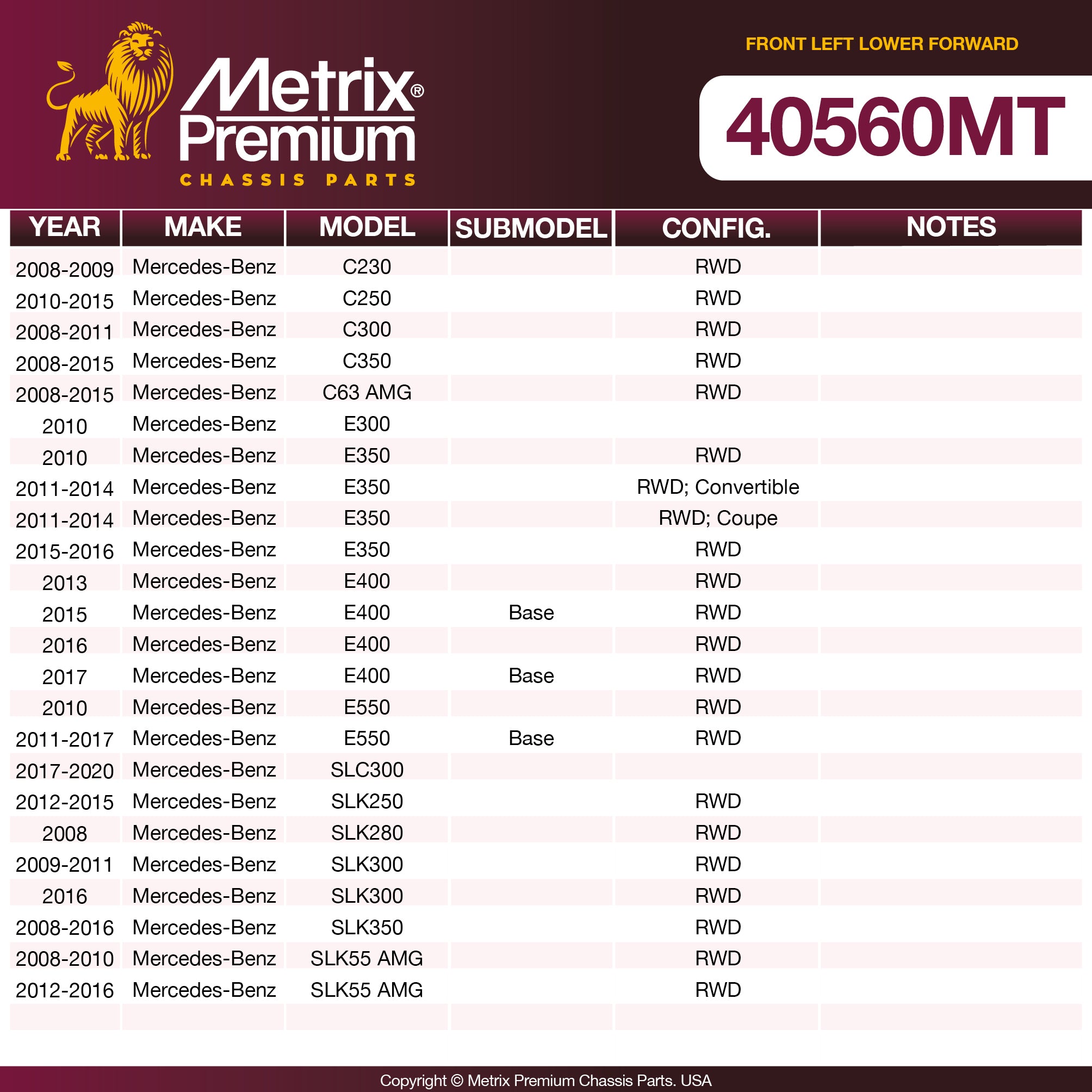 Metrix Premium Chassis Parts Front Left Lower Forward Control Arm and Ball Joint Assembly 40560MT OEM fit auto parts