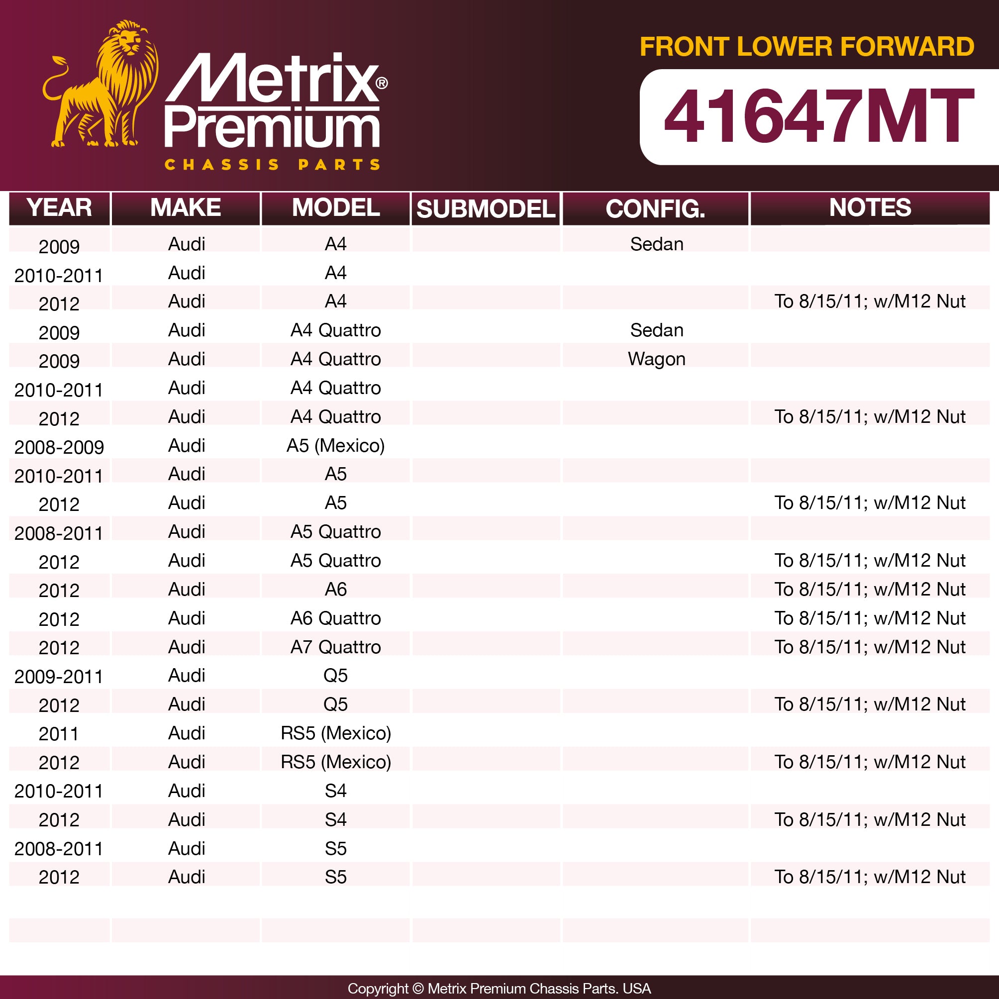 Metrix Premium Front Lower Forward Ball Joint 41647MT OEM fit spare parts