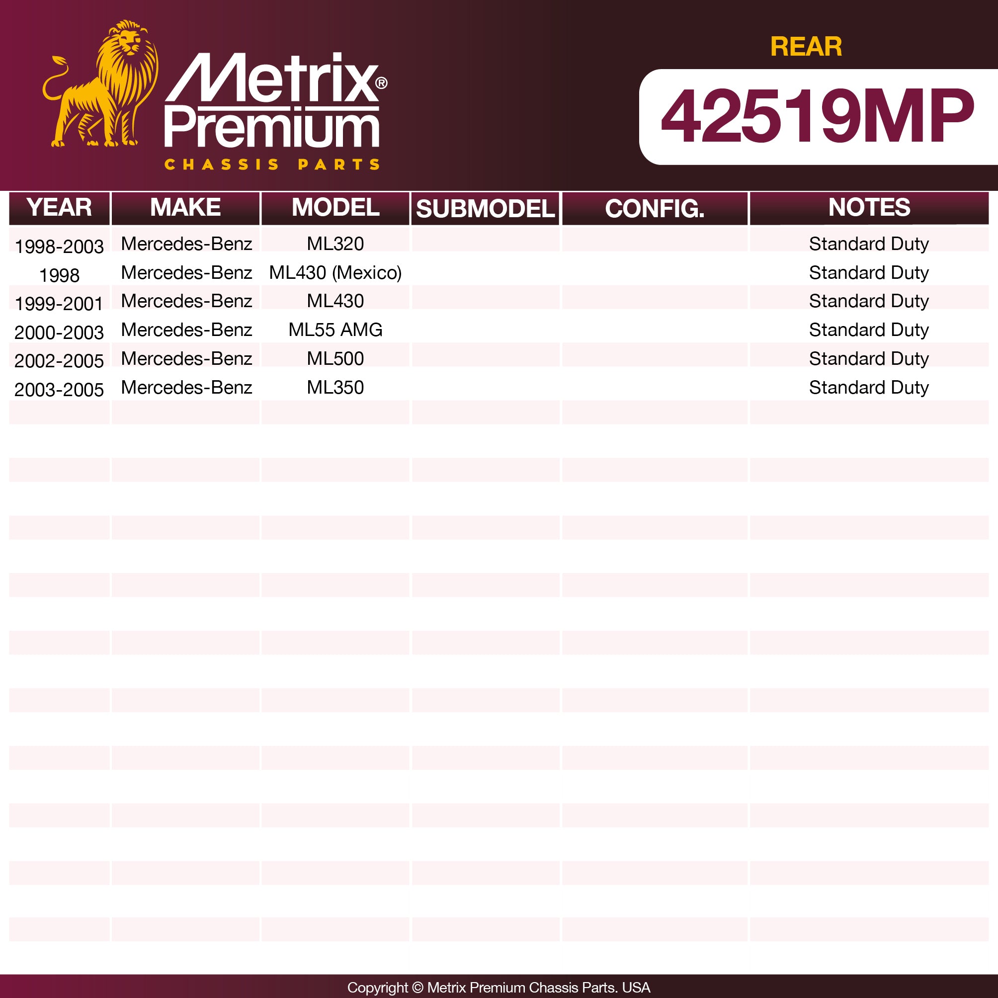 Metrix Premium Chassis Parts Rear Stabilizer Bar Link Kit 42519MP OEM fit auto parts