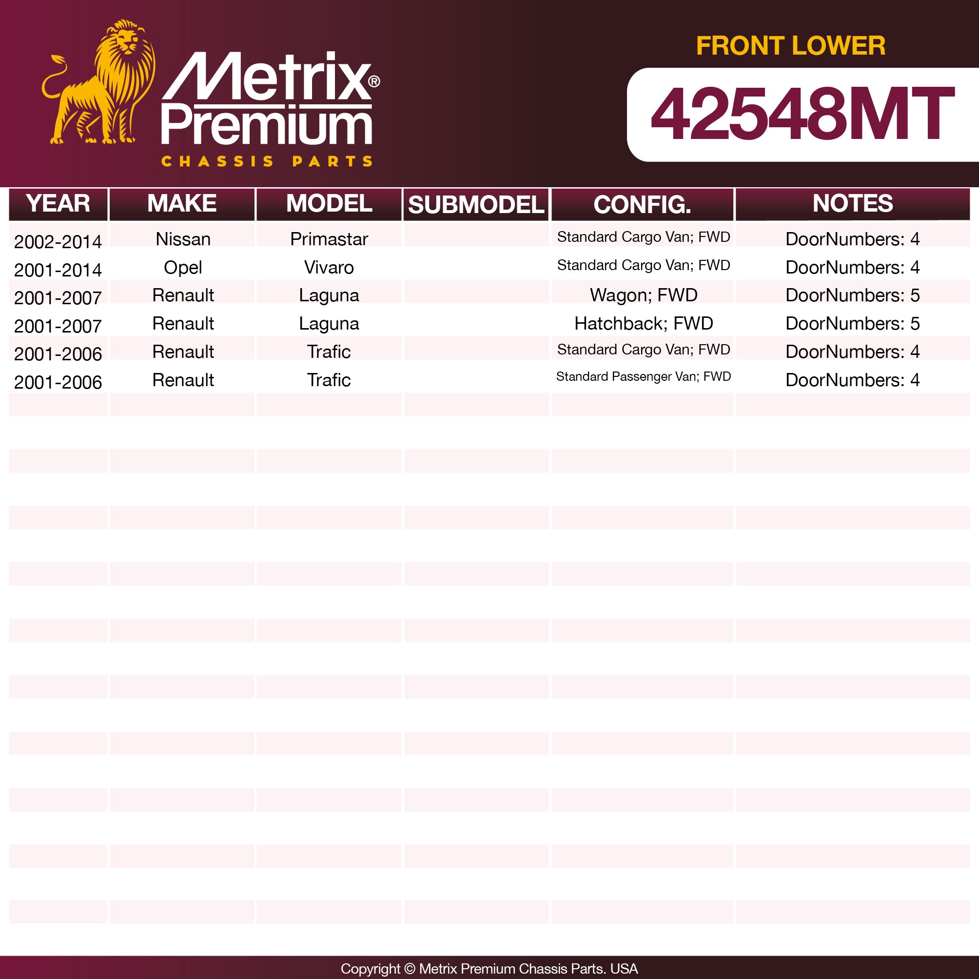 Metrix Premium Chassis Parts Front Lower Ball Joint 42548MT OEM fit auto parts