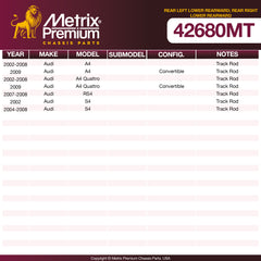 Metrix Premium Chassis Parts Rear Left Lower Rearward; Rear Right Lower Rearward Control Arm 42680MT aftermarket car parts
