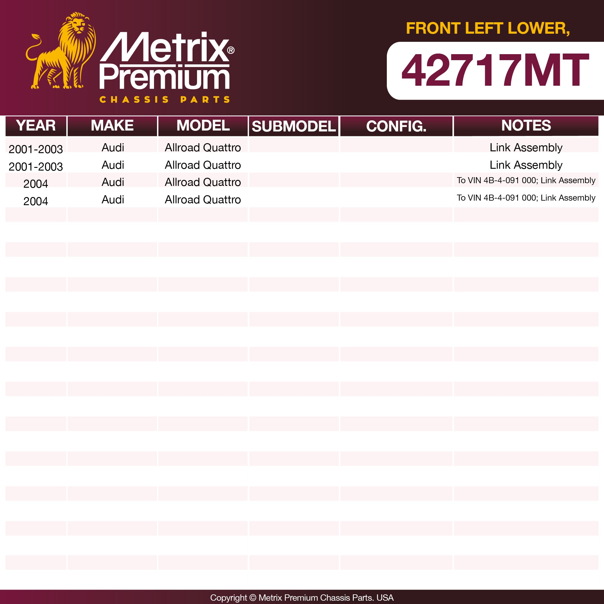Metrix Premium Chassis Parts Front Left Lower Control Arm and Ball Joint Assembly 42717MT aftermarket car parts