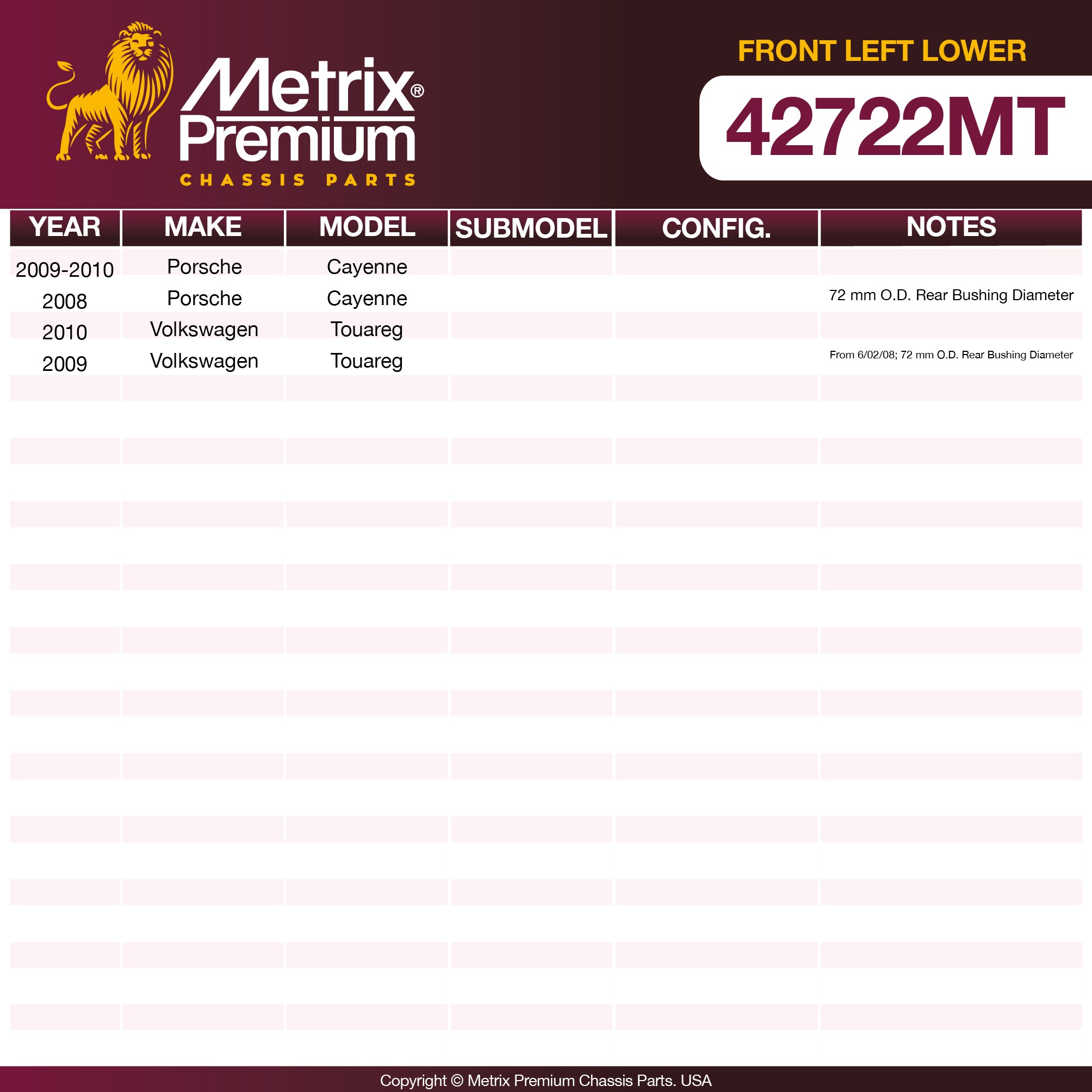 Metrix Premium Chassis Parts Front Left Lower Control Arm and Ball Joint Assembly 42722MT OEM fit auto parts