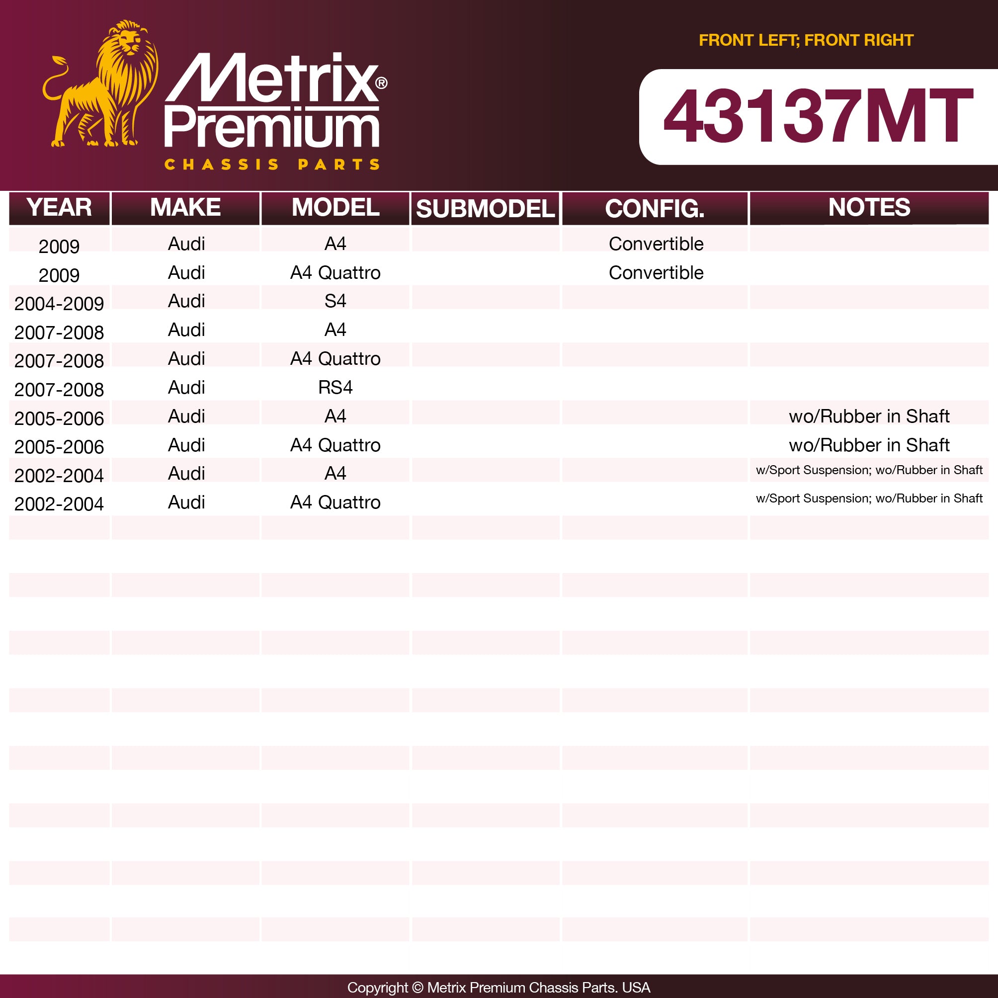 Metrix Premium Chassis Parts Front Left; Front Right Tie Rod End Assembly 43137MT OEM fit auto parts