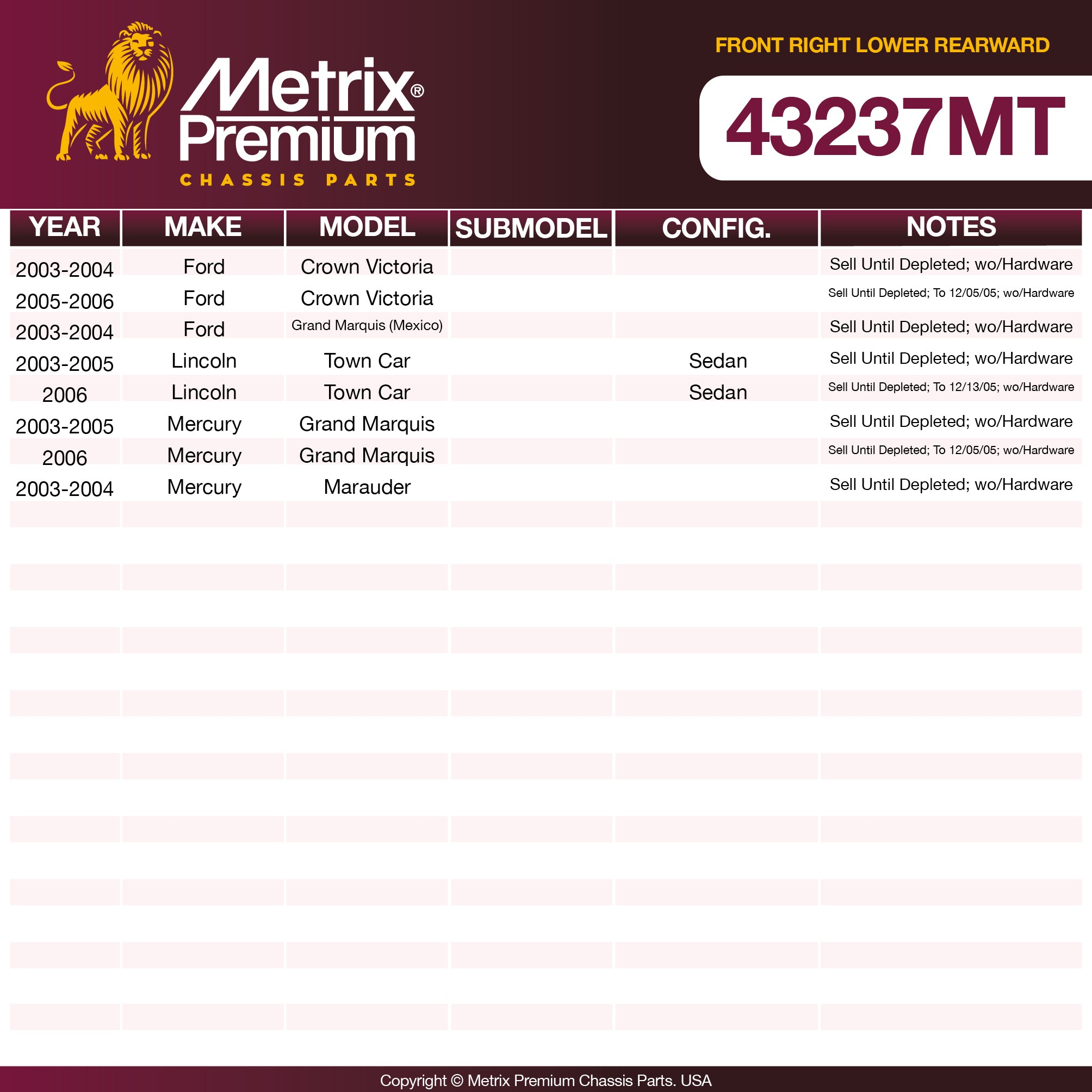 Metrix Premium Front Right Lower Rearward Control Arm Bushing 43237MT OEM fit spare parts