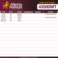 Metrix Premium Front Left Outer Tie Rod End 43580MT OEM fit spare parts