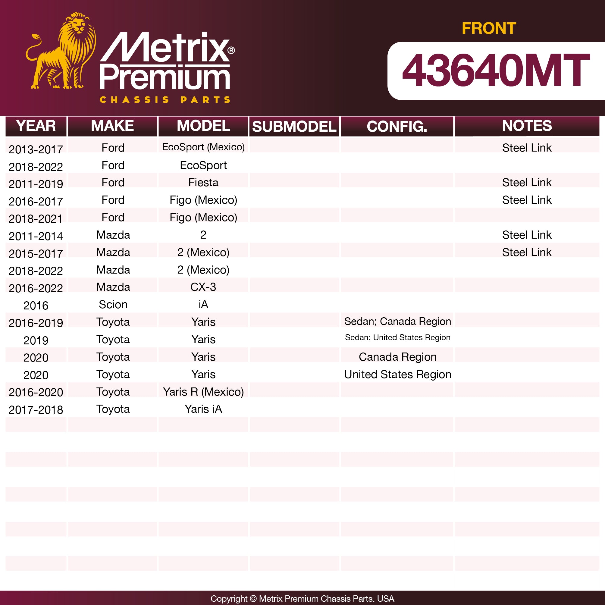Metrix Premium Front Stabilizer Bar Link 43640MT OEM fit spare parts