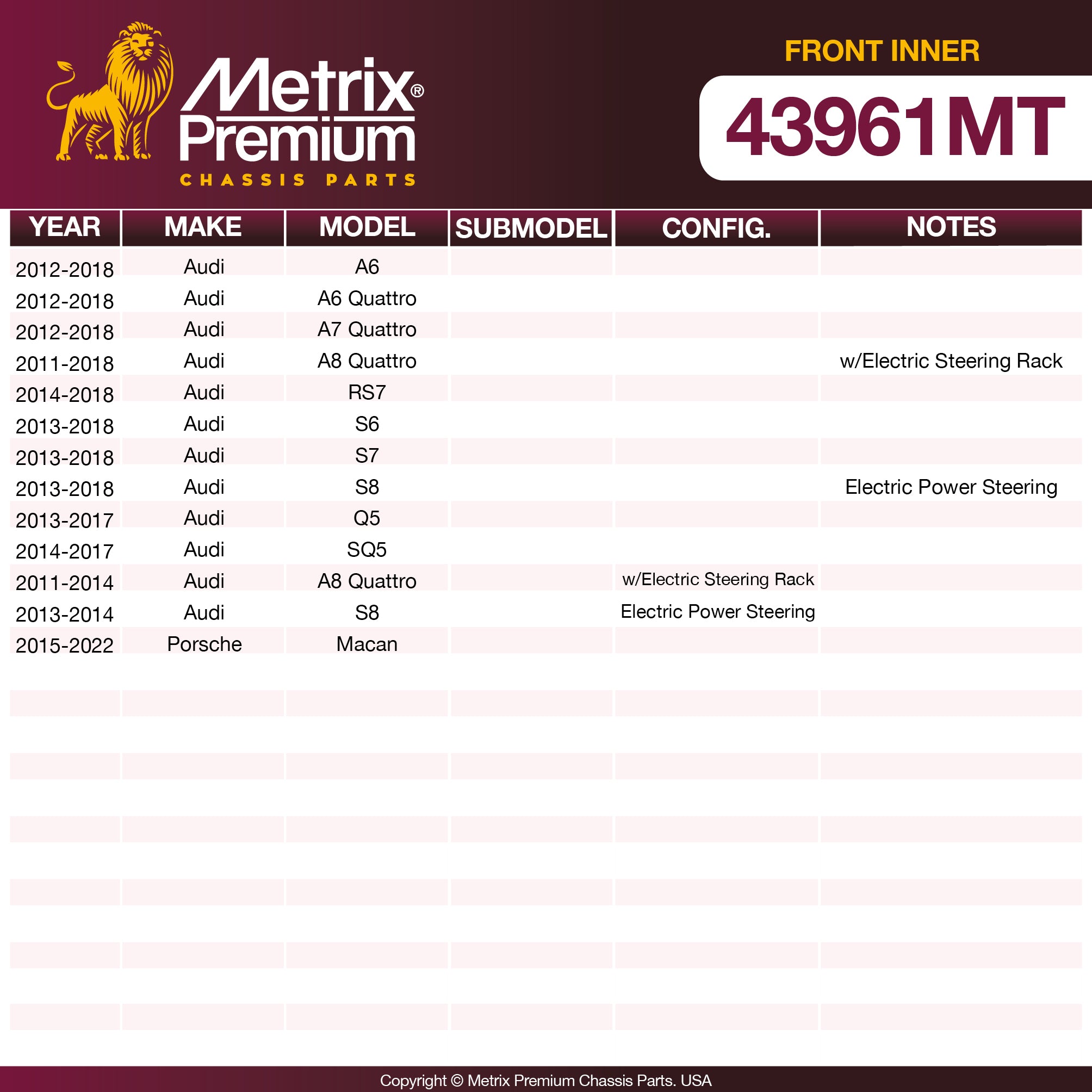 Metrix Premium Chassis Parts Front Inner Tie Rod End 43961MT aftermarket car parts