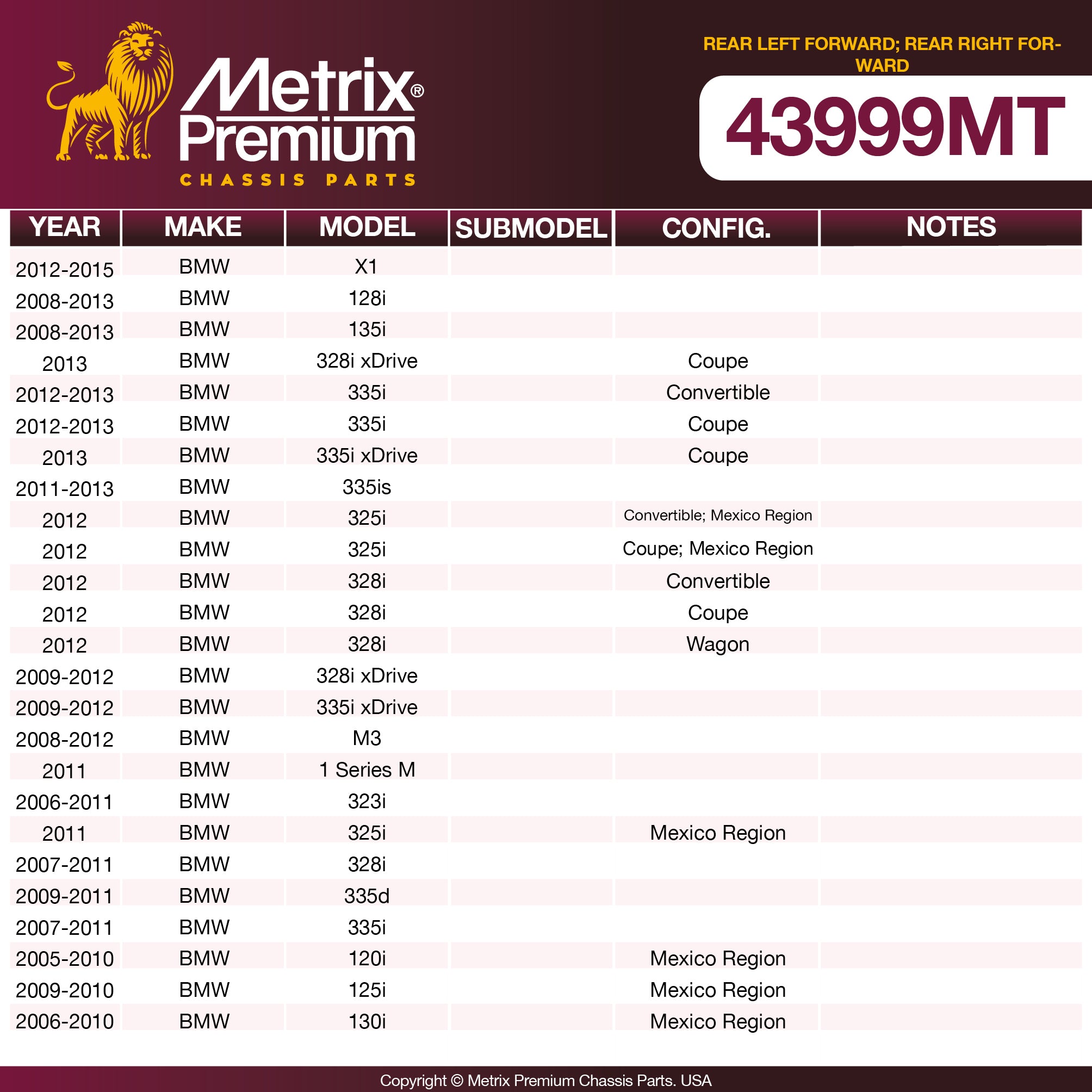 Metrix Premium Chassis Parts Rear Left Forward; Rear Right Forward Trailing Arm Bushing 43999MT aftermarket car parts