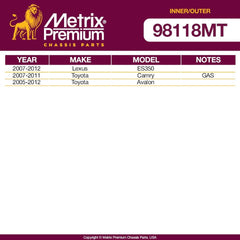 Metrix Premium 4 PC Inner Tie Rod End and Outer Tie Rod End Kit  98118MT fitment