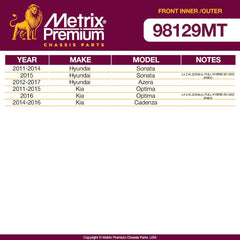 Metrix Premium 4 PC Inner Tie Rod End and Outer Tie Rod End Kit  98129MT fitment
