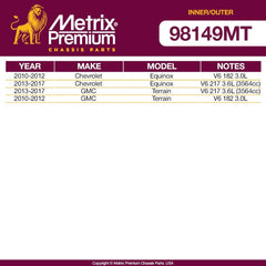 Metrix Premium 4 PC Inner Tie Rod End and Outer Tie Rod End Kit  98149MT fitment