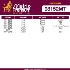 Metrix Premium 4 PC Inner Tie Rod End and Outer Tie Rod End Kit  98152MT fitment