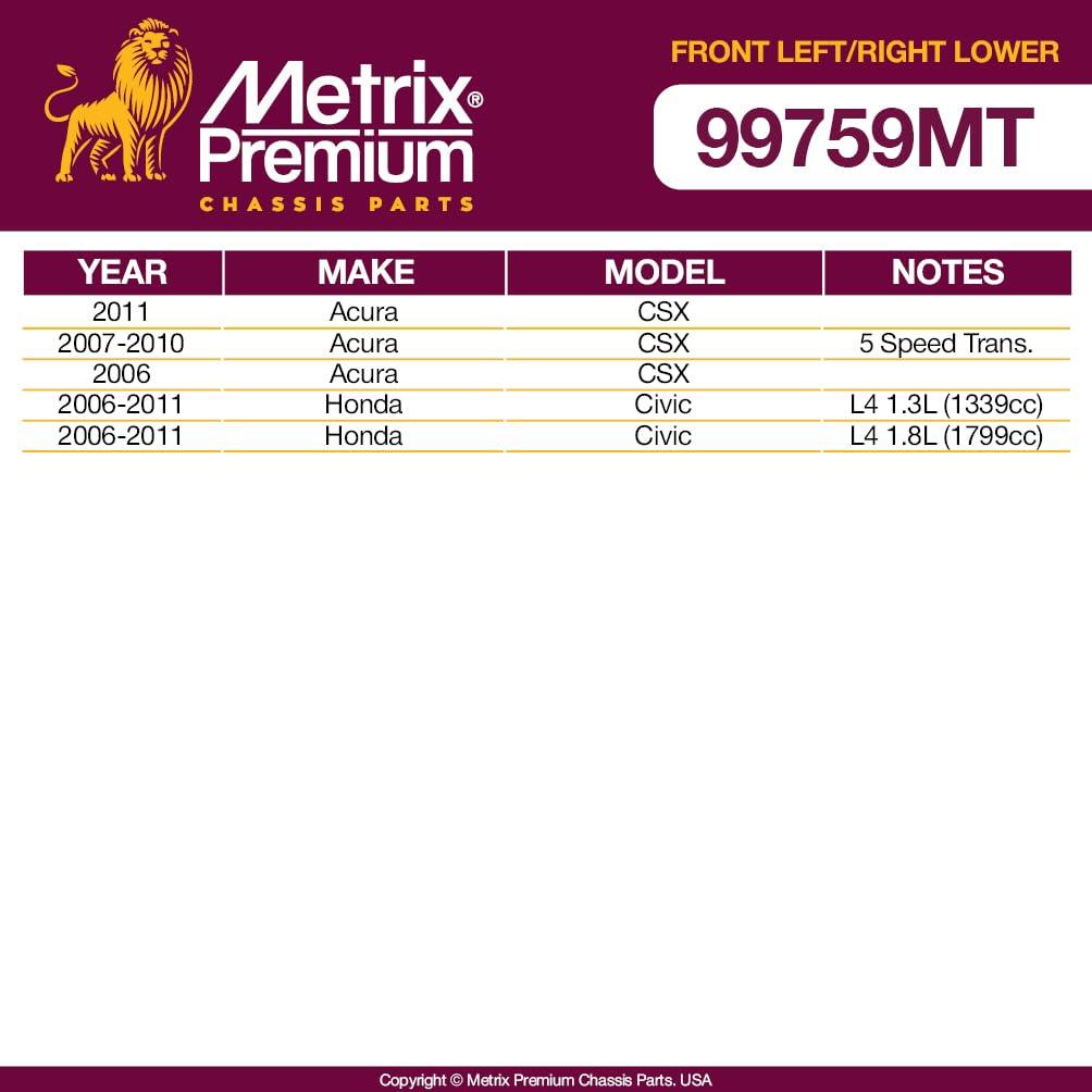 Metrix Premium 2 PC Front Left Lower and Front Right Lower Control Arm and Ball Joint Assembly Kit  99759MT fitment