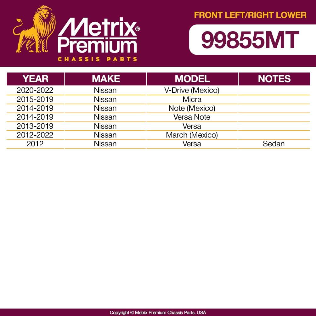 Metrix Premium 2 PC Front Left Lower and Front Right Lower Control Arm and Ball Joint Assembly Kit  99855MT fitment