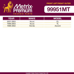 Metrix Premium 2 PC Front Left Outer and Front Right Outer Tie Rod End Kit  99951MT fitment