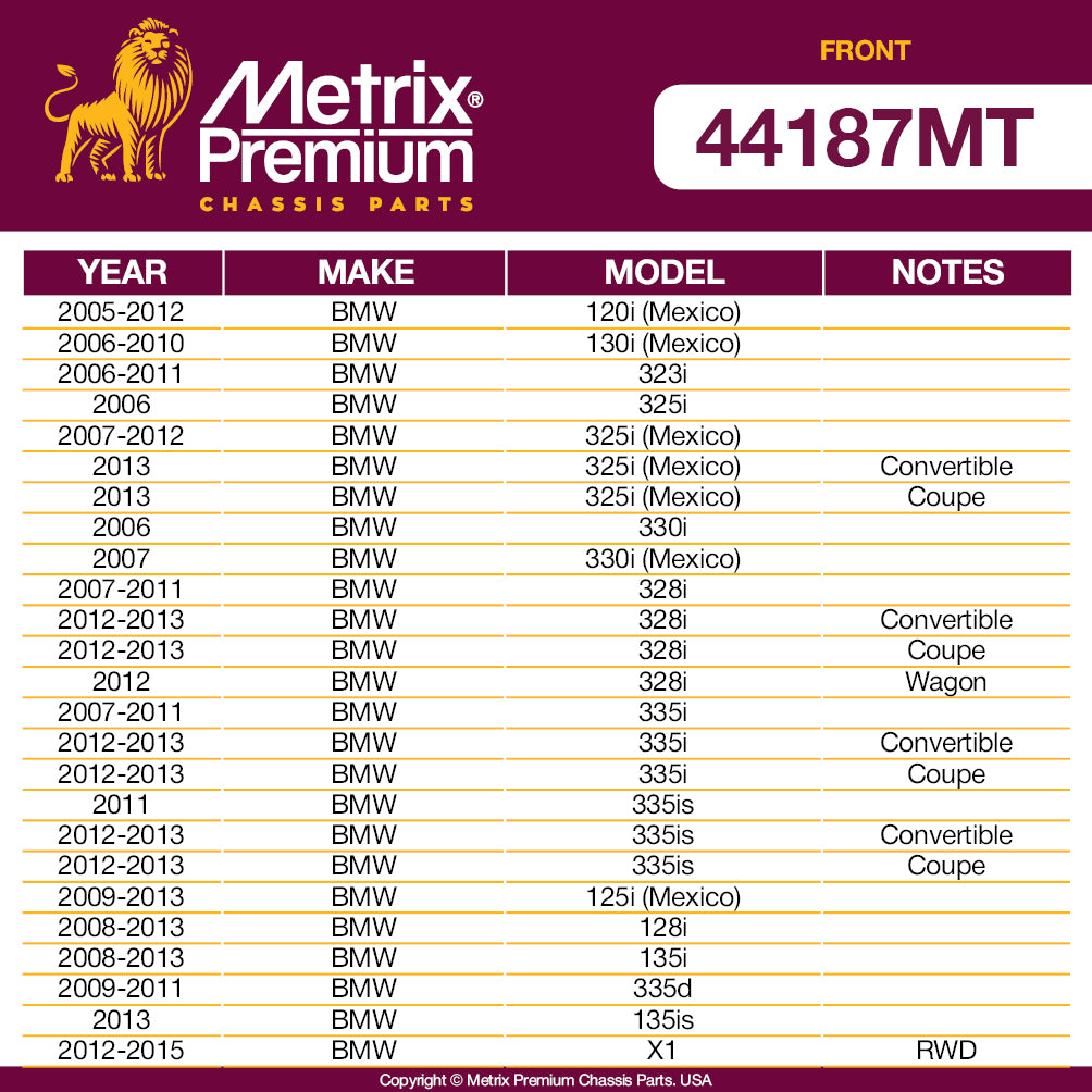 Metrix Premium Front Suspension Kit 44187MT OEM fit auto parts fitment compability